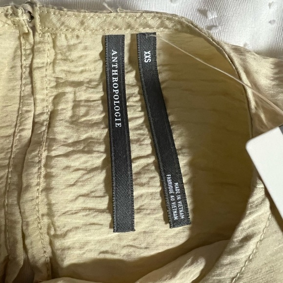 Anthropologie Tan Pleated Smocked Blouse - Picture 2 of 9